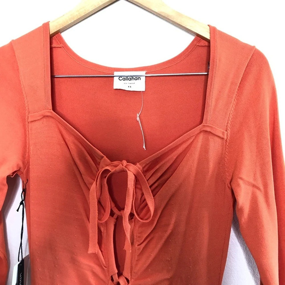 NWT Anthropologie Callahan Orange Tie Front Cut-Out Stretch Knit Midi Dress XS - Picture 8 of 13